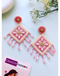 Buy Online Crunchy Fashion Earring Jewelry Magenta Floral Bridal Jewelry Set for Haldi & Mehndi Handmade Beaded Jewellery CFFS004