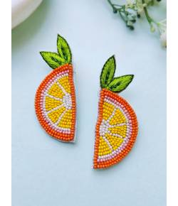 Tangerine Studs- Quirky Beaded Orange Stud Earrings for Girls