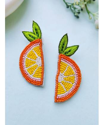 Tangerine Studs- Quirky Beaded Orange Stud Earrings for Girls