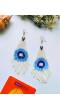 Handmade Peacock Design White-Blue Beaded Tassel Earrings