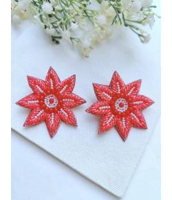 Orange Flower Handmade Beaded Stud Earrings Jewellery for Women & Girls