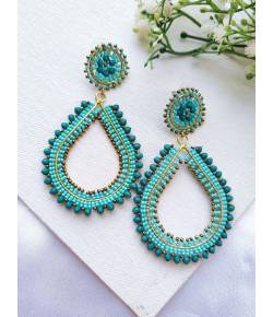 Handmade Green Beaded Dangler Earrings for Girls & Women