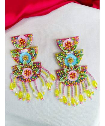 Multicolor Party Wear Beaded Earrings for Haldi, Mehndi, Weddings