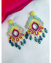 Buy Online Royal Bling Earring Jewelry Gold-Plated Red Meenakari Hoops Earrings With-White Pearls RAE1346 Jewellery RAE1346