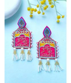 Dulhan ki Saheli Handmade Beaded Pink Earrings for Haldi Mehndi