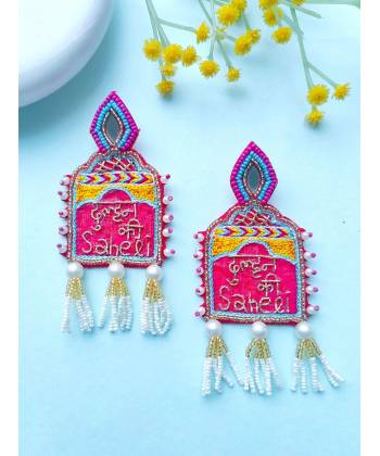 Dulhan ki Saheli Handmade Beaded Pink Earrings for Haldi Mehndi