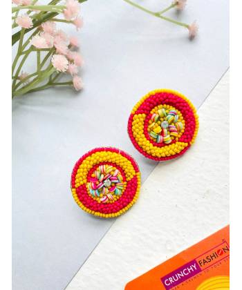 Handmade Yellow-Pink Stud Earrings for Women, Girls