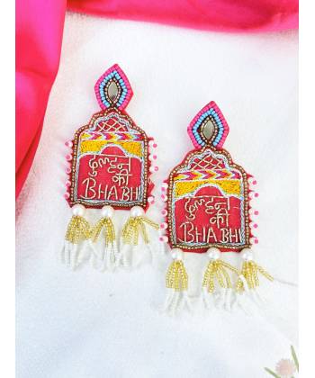 Dulhan ki Bhabhi Handmade Beaded Hot Pink Earrings for Haldi-Mehndi