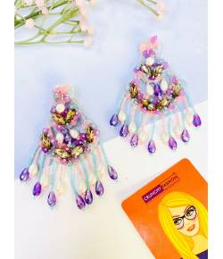 Lavender Bloom Handmade Beaded Party Wear Earrings for Women, Girls