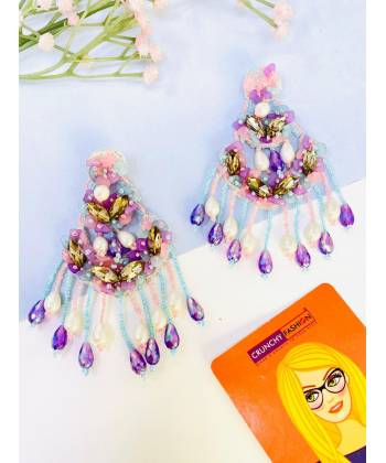 Lavender Bloom Handmade Beaded Party Wear Earrings for Women, Girls