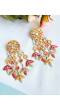 Pink-Mint Green Handmade Floral design Earrings for Weddings, haldi, Mehndi