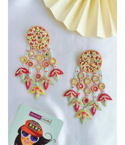 Pink-Mint Green Handmade Floral design Earrings for Weddings, haldi, Mehndi