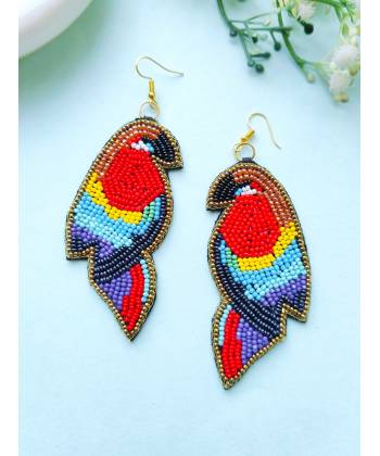 Multicolored Bird Handmade Beaded Dangler Earrings for Girls, WOmen