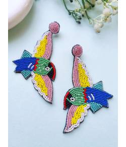 Fly Free Beaded Birds Earrings: Handmade Quirky Embroided Earrings for Girls