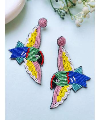 Fly Free Beaded Birds Earrings: Handmade Quirky Embroided Earrings for Girls