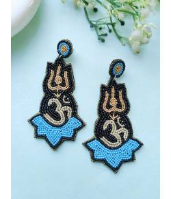 Blue Om Beaded Handmade Earrings