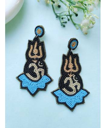 Blue Om Beaded Handmade Earrings