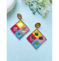 Handmade Multicolored Beaded Earrings with Mirror Work