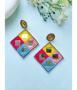 Handmade Multicolored Beaded Earrings with Mirror Work