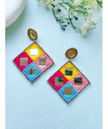 Handmade Multicolored Beaded Earrings with Mirror Work