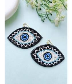 Handmade Beaded Evil Eye Earrings - Quirky Embroidered Danglers