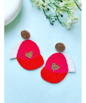 Handmade Pink Beaded Baseball Cap Earrings for Girls