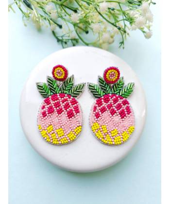 Pink Pineapple Beaded Earrings for Women and Girls