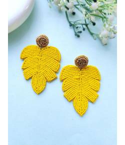 Yellow Leafy Handmade Beaded Earrings for Women,Girls