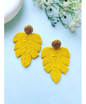 Yellow Leafy Handmade Beaded Earrings for Women,Girls