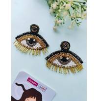 Black-Gold Evil Eye Handmade Beaded Dangling Earrings for Women,Girls