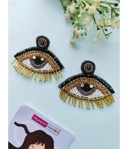 Black-Gold Evil Eye Handmade Beaded Dangling Earrings for Women,Girls