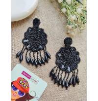 Black Beaded Flower Earrings for a girls, Women