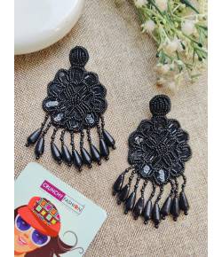 Black Beaded Flower Earrings for a girls, Women