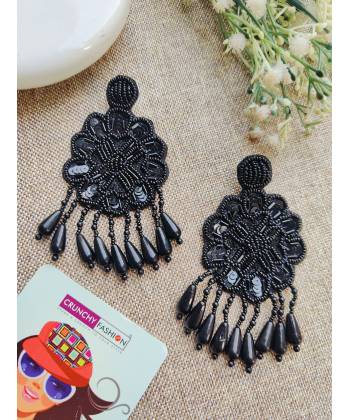 Black Beaded Flower Earrings for a girls, Women