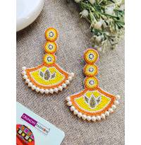 Yellow-Orange Handmade Beaded Earrings for Women and Girls