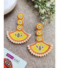 Yellow-Orange Handmade Beaded Earrings for Women and Girls