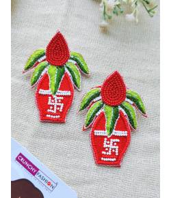 Buy Online Crunchy Fashion Earring Jewelry Beautiful Red Kalash Handmade Beaded Danglers for Women Jewellery CFE2387