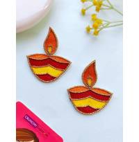 Daily Elegance Orange Beaded Handmade Diya Studs for Women and Girls