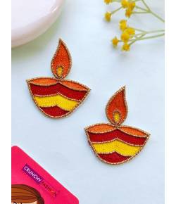 Daily Elegance Orange Beaded Handmade Diya Studs for Women and Girls