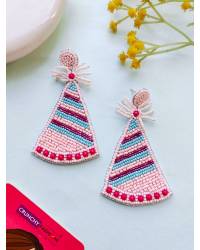 Buy Online Royal Bling Earring Jewelry Gold-Plated Red Meenakari Hoops Earrings With-White Pearls RAE1346 Jewellery RAE1346