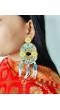 Yellow-Sky-Blue Handmade Beaded Indian Earrings for Haldi Mehndi