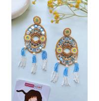 Yellow-Sky-Blue Handmade Beaded Indian Earrings for Haldi Mehndi