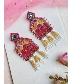 Dulhan ki Chaachi- Vibrant Pink Beaded Earrings for Haldi Mehndi