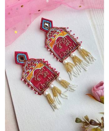 Dulhan ki Chaachi- Vibrant Pink Beaded Earrings for Haldi Mehndi