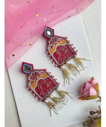 Dulhan ki Bua- Vibrant Pink Beaded Earrings for Haldi Mehndi