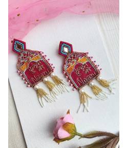 Dulhan ki Naani- Vibrant Pink Beaded Earrings for Haldi Mehndi