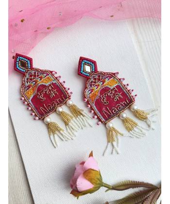 Dulhan ki Naani- Vibrant Pink Beaded Earrings for Haldi Mehndi