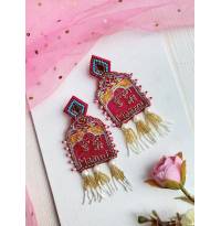 Dulhan ki Maami- Vibrant Pink Beaded Earrings for Haldi Mehndi