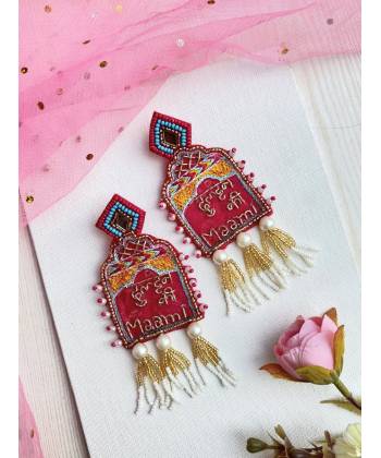 Dulhan ki Maami- Vibrant Pink Beaded Earrings for Haldi Mehndi