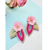 Pink-Mint Green Floral Beaded Earrings for Women & Girls